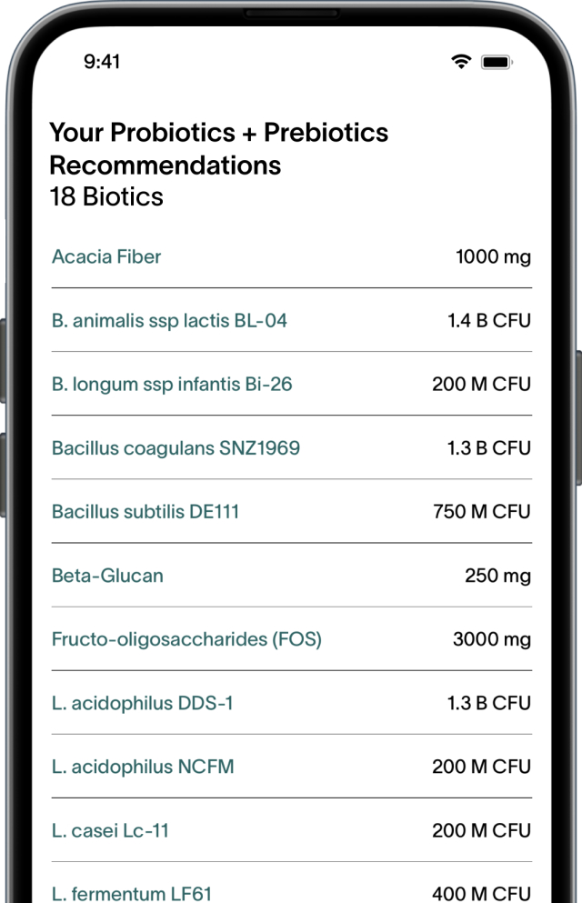 [Phone Screen] Viome App - Your Probiotics and Prebiotics Recommendations